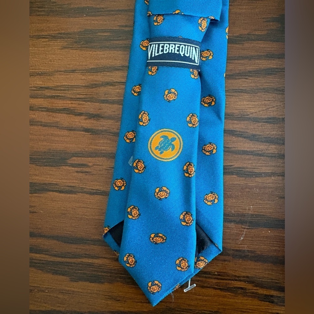 Vilebrequin Silk Blue 2” Tie Orange Crabs Made in Italy 50” Long - Picture 7 of 11